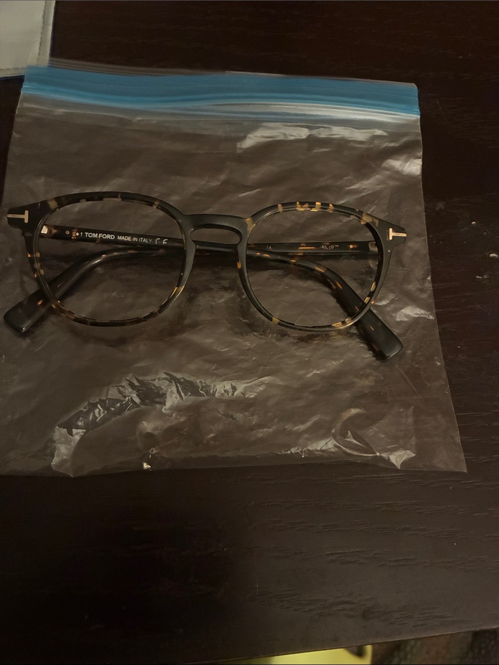 Tom Ford Men's Tortoiseshell Round Acetate Glasses with Gold Temple Accents